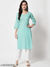 Light green rayon zigzag print straight kurti with three-quarter sleeves, India-origin Indo-Western women's fashion